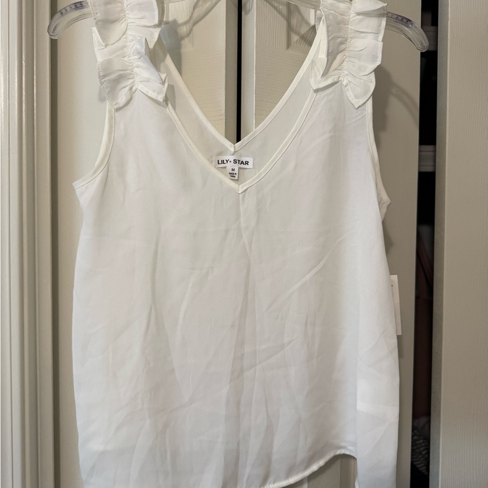 Lily Star White Ruffled Camisole Top